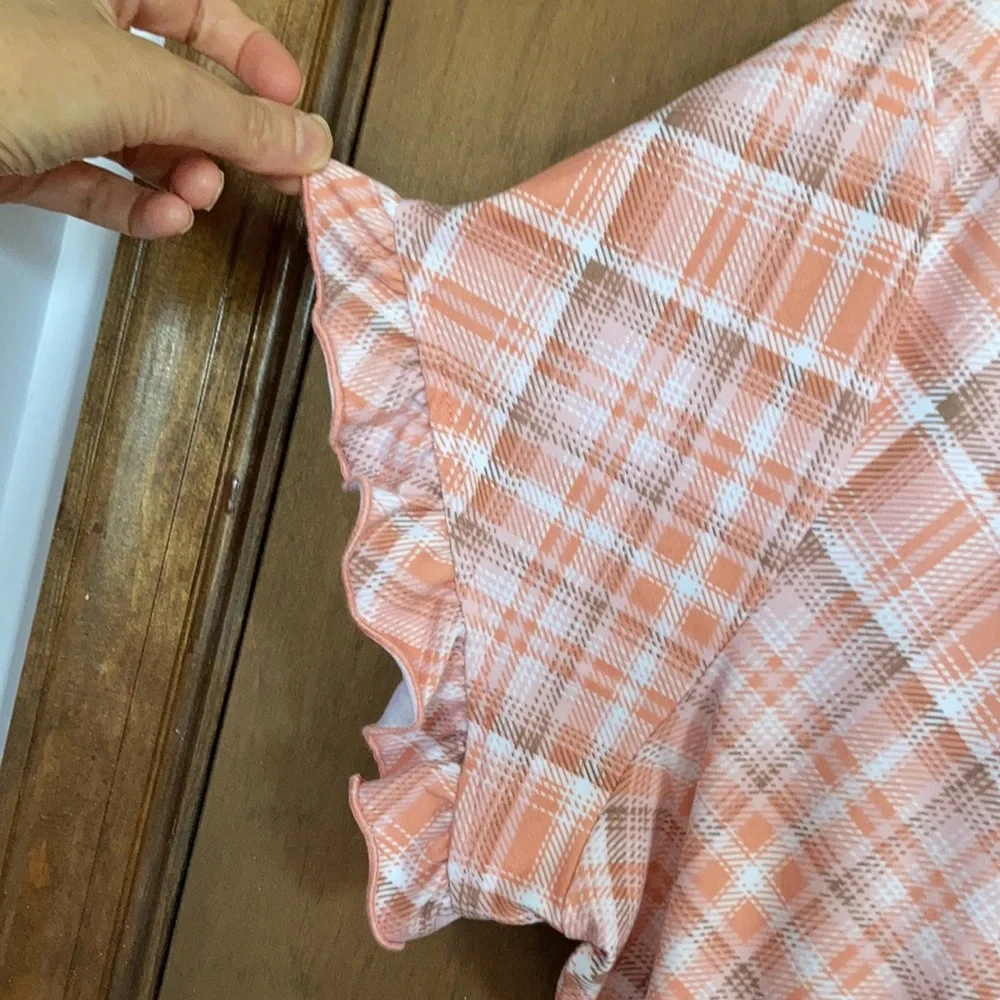 plaid print ruffle detail faux wrap dress w stretch 2X jrs - Picture 15 of 17